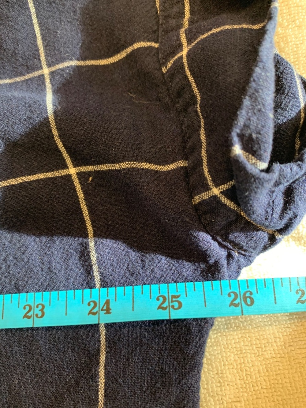Tahari Navy Windowpane Linen Blend Blouse 1X Relaxed‎ Coastal Chic Top - Picture 5 of 8